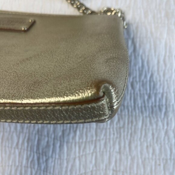 KATE SPADE Gold Shiny Clutch Leather Chain Strap Shoulder Bag Purse - Picture 11 of 13